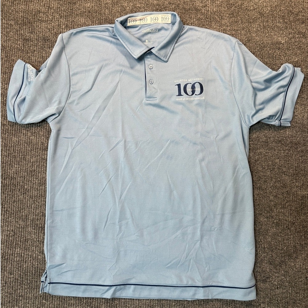 Methodist Houston Methodist 100 Years Polo 2XL Light Blue Performance Mesh